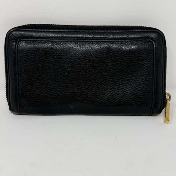 Tory Burch Amanda Zip Continental Wallet Black Pebbled Leather Gold Logo EUC - Picture 2 of 8